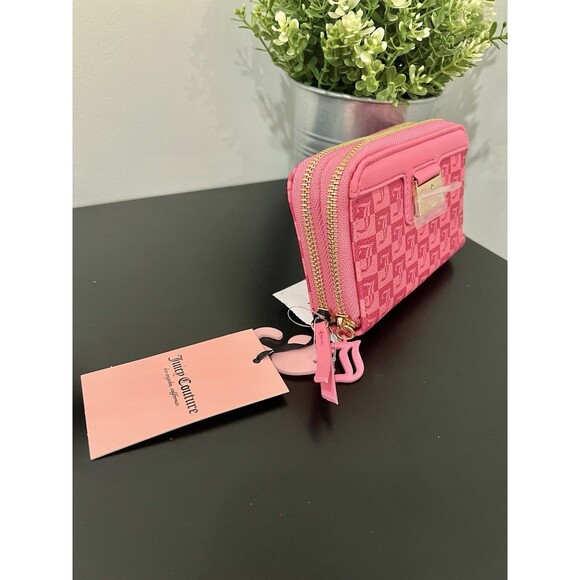 NWT Juicy Couture Miss Juicy Med Double Zip Around Wallet - Pink Lemonade Grid - Picture 2 of 11